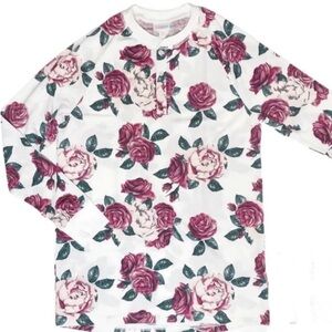 Lularoe Mark long sleeve shirt top roses floral red pink green size medium
